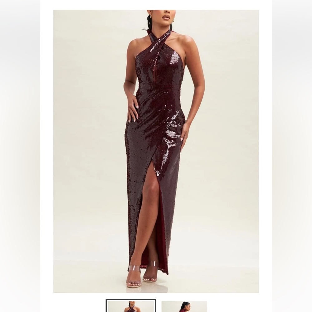 Beautiful burgundy sequin open leg/open back dress. Worn ONCE
